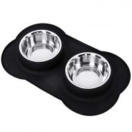BESTLE Large Dog Bowls - 108 oz Stainless Steel Dog Bowls Set with No Spill Non-Skid Silicone Mat Pet Bowls for Food and Water Feeder Bowls for Medium to Large Dogs (Black)