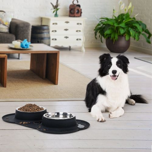  BESTLE Large Dog Bowls - 108 oz Stainless Steel Dog Bowls Set with No Spill Non-Skid Silicone Mat Pet Bowls for Food and Water Feeder Bowls for Medium to Large Dogs (Black)