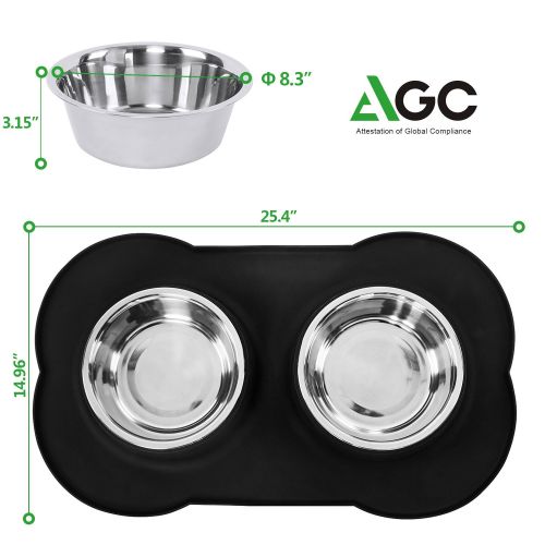  BESTLE Large Dog Bowls - 108 oz Stainless Steel Dog Bowls Set with No Spill Non-Skid Silicone Mat Pet Bowls for Food and Water Feeder Bowls for Medium to Large Dogs (Black)