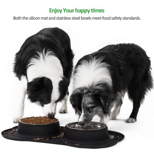 BESTLE Large Dog Bowls - 108 oz Stainless Steel Dog Bowls Set with No Spill Non-Skid Silicone Mat Pet Bowls for Food and Water Feeder Bowls for Medium to Large Dogs (Black)