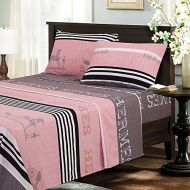 BESTLINESTOYOU Bed Sheet Set 4-Piece，Brushed Microfiber 1500 Bedding.Extra Deep Pocket（18In）, Fitted Sheet, Flat Sheet & 2 Pillowcase ( Pink/ Twin)