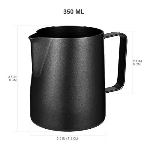  BESTOMZ Milchkannchen, Milk Pitcher Milchkanne aus Edelstahl, Milch Aufschaumen fuer Cappuccino und Latte (Black)