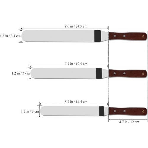  [아마존베스트]Bestomz Angled Palette Set - 3 Angle Palette Stainless Steel with Wooden Handle, Spatula Cake Knife, Icing Spatula Set
