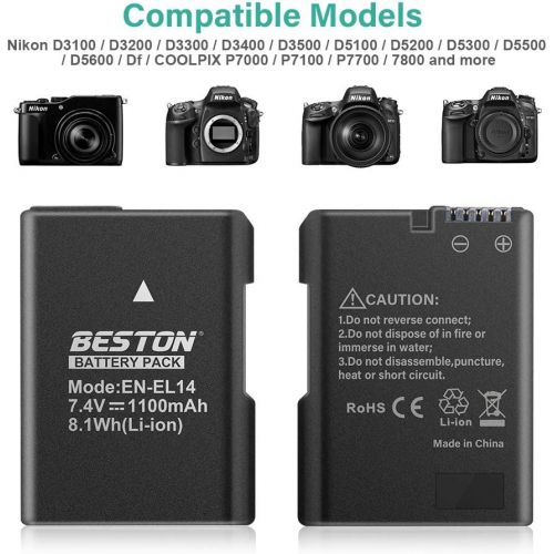  BESTON EN-EL14 EN-EL14a Battery Charger, Rapid USB Charger Compatible with Nikon D3100 D3200 D3300 D3400 D3500 D5100 D5200 D5300 D5500 D5600 DF, Coolpix P7000 P7100 P7700 P7800 DSL