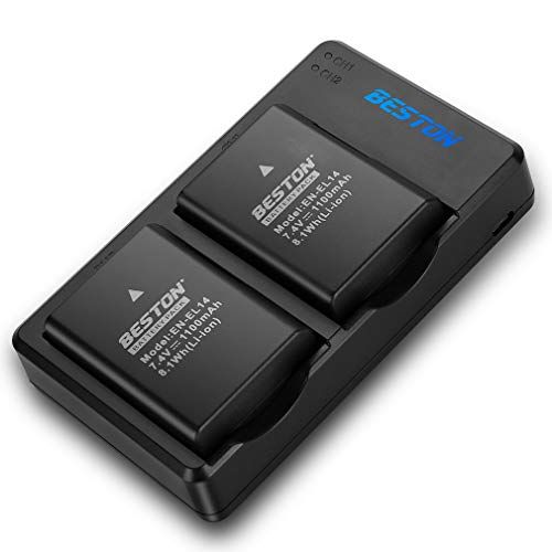  BESTON 2-Pack EN-EL14 / EN-EL14a Battery Packs and Rapid USB Charger for Nikon D3100 D3200 D3300 D3400 D3500 D5100 D5200 D5300 D5500 D5600 DF Coolpix P7000 P7100 P7700 P7800 Camera