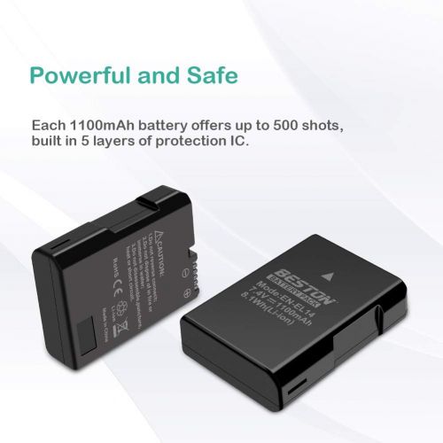  BESTON 2-Pack EN-EL14 / EN-EL14a Battery Packs and Rapid USB Charger for Nikon D3100 D3200 D3300 D3400 D3500 D5100 D5200 D5300 D5500 D5600 DF Coolpix P7000 P7100 P7700 P7800 Camera