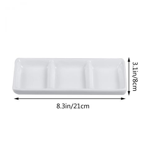  BESTONZON White Ceramic 3 Compartment Appetizer Serving Tray Rectangular Divided Sauce Dishes