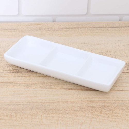  BESTONZON White Ceramic 3 Compartment Appetizer Serving Tray Rectangular Divided Sauce Dishes