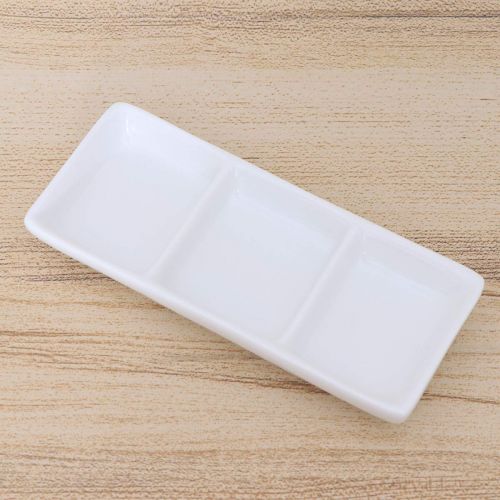  BESTONZON White Ceramic 3 Compartment Appetizer Serving Tray Rectangular Divided Sauce Dishes