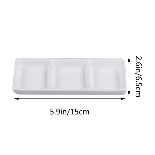  BESTONZON White Ceramic Serving Platter 3 Compartment Appetizer Serving Tray Rectangular Divided Sauce Dishes for Home Hotel Restaurant Kitchen Spices Vinegar Nuts(15cm x 6.5cm/Whi