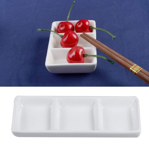  BESTONZON White Ceramic Serving Platter 3 Compartment Appetizer Serving Tray Rectangular Divided Sauce Dishes for Home Hotel Restaurant Kitchen Spices Vinegar Nuts(15cm x 6.5cm/Whi