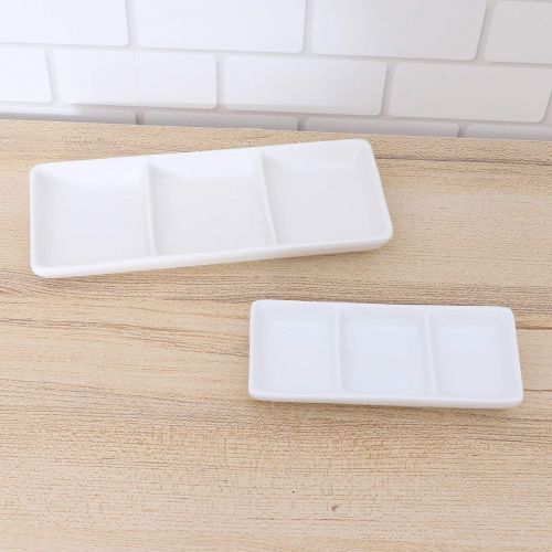  BESTONZON White Ceramic Serving Platter 3 Compartment Appetizer Serving Tray Rectangular Divided Sauce Dishes for Home Hotel Restaurant Kitchen Spices Vinegar Nuts(15cm x 6.5cm/Whi