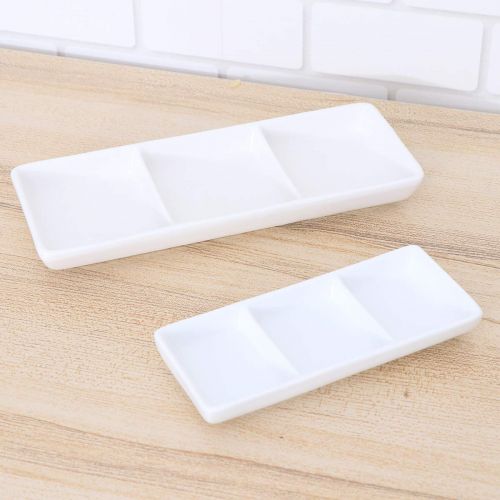  BESTONZON White Ceramic Serving Platter 3 Compartment Appetizer Serving Tray Rectangular Divided Sauce Dishes for Home Hotel Restaurant Kitchen Spices Vinegar Nuts(15cm x 6.5cm/Whi