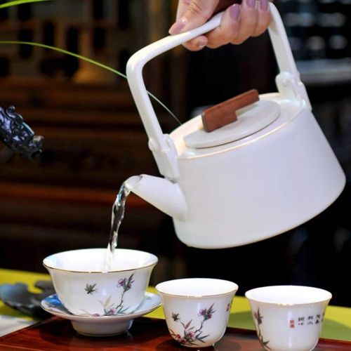  BESTONZON Ceramic Teapot Kung Fu Tea Pot Handle Heat Resistant Teapot Water Jar (White)