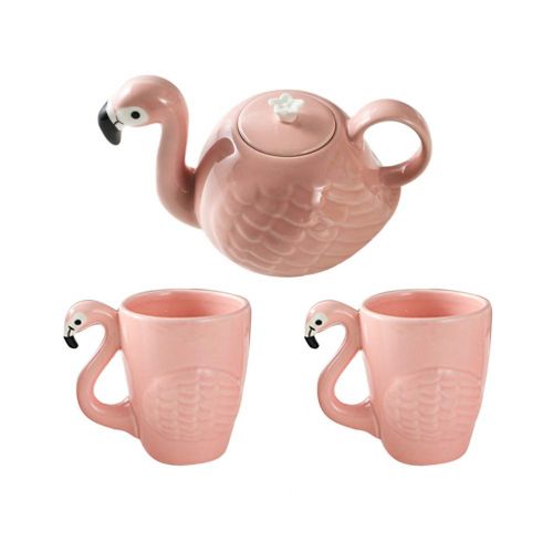  BESTONZON Keramik Flamingo Teekanne Zwei Tassen
