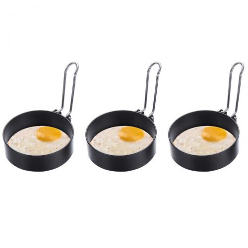  BESTONZON 3PCS Stainless Steel Fried Egg Rings Non-Stick Cookies Shaper Round Roasted Pancake Mold Kitchen Cooking Tools (Black)