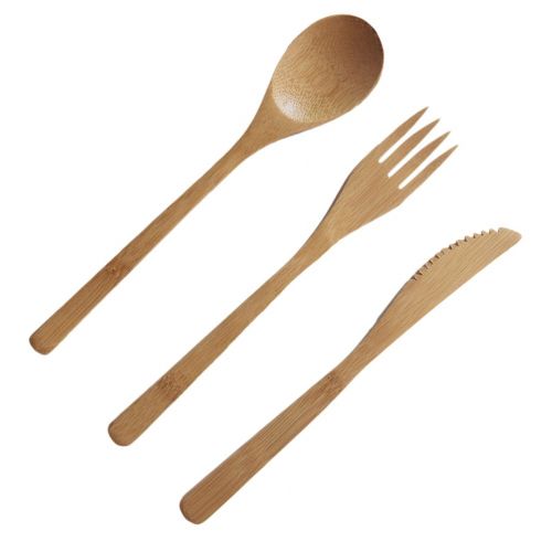  BESTONZON Besto Nzon 4Pieces Cutlery Set Travel Vintage Style Bamboo Fork Spoon Knife for Kitchen Home