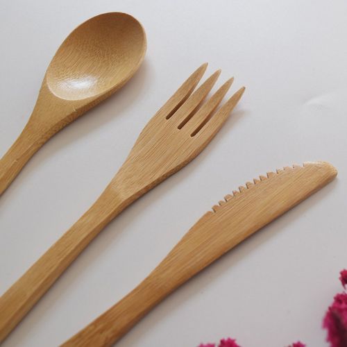  BESTONZON Besto Nzon 4Pieces Cutlery Set Travel Vintage Style Bamboo Fork Spoon Knife for Kitchen Home