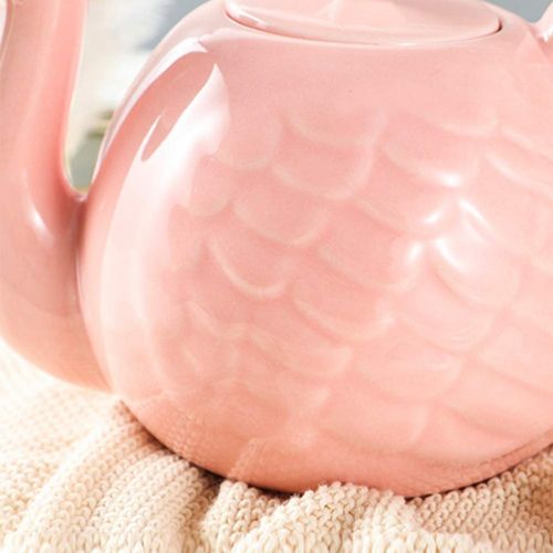  BESTONZON Keramik Flamingo Teekanne Keramik-Flamingo-Muster-Teekanne Griff hitzebestandige Keramik