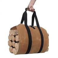 BE STRONG Canvas Firewood Carrier Bag, 39x18 Heavy Duty Waterproof Fireplace Firewood Storage Bag Totes Indoor Outdoor Log Holder Carrier with Padding Straps Wood Carrying Bag Wood