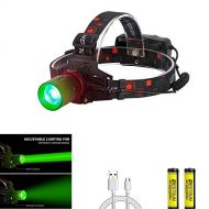 BESTSUN Green Hunting Headlamp Zoomable Brightest Green CREE XML-T6 LED Night Hunting Light Waterproof Rechargeable Headlight for Coyote Hog Varmint Predator with Rechargeable Batt