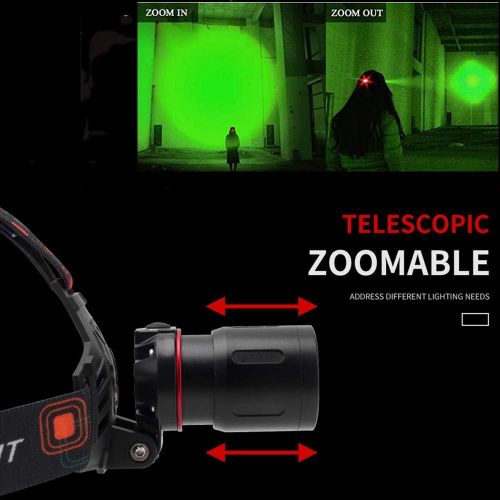  BESTSUN Green Hunting Headlamp Zoomable Brightest Green CREE XML-T6 LED Night Hunting Light Waterproof Rechargeable Headlight for Coyote Hog Varmint Predator with Rechargeable Batt