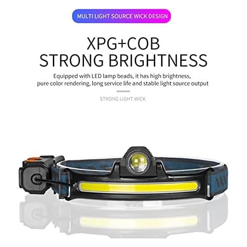  BESTSUN Headlamp Flashlight, Rechargeable LED COB Headlamps 2200 Lumens COB Headlight with Motion Sensor, 6 Modes, Zoomable Waterproof Head Torch for Running, Hiking, Camping