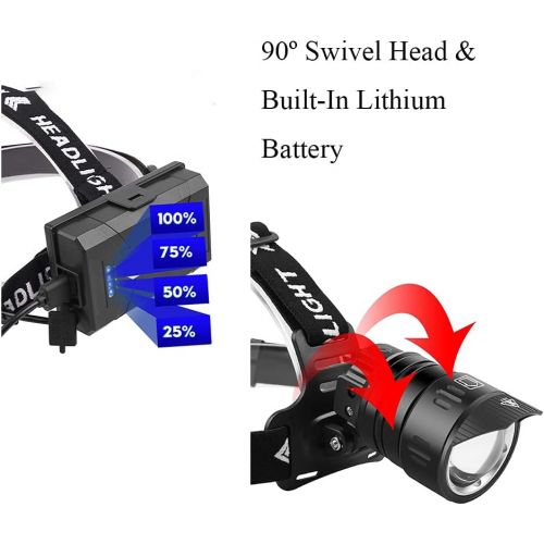  BESTSUN LED XHP99 Headlamps, 20000 Lumens Rechargeable USB, Super Bright High Power Tactical Head Light with 3 Modes Zoomable Waterproof Headlamp Flashlight for Camping, Fishing, Running,
