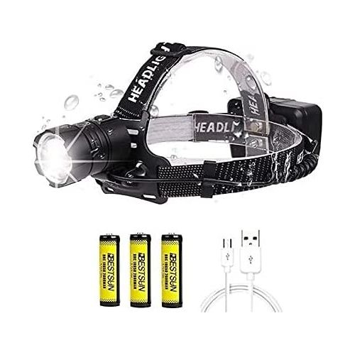  BESTSUN Super Bright Headlamp, CREE XHP70 10000 Lumen Zoomable Brightest LED Headlamp 3 Modes Waterproof Head Light USB Rechargeable Headlight for Camping Hiking with 3 Rechargeabl