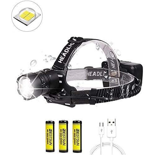  BESTSUN Super Bright Headlamp, CREE XHP70 10000 Lumen Zoomable Brightest LED Headlamp 3 Modes Waterproof Head Light USB Rechargeable Headlight for Camping Hiking with 3 Rechargeabl