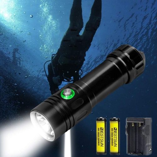  BESTSUN Diving Flashlight, Scuba Dive Light 2000 Lumen Super Bright XML-L2 Swimming Light IPX8 Waterproof Underwater 100M Submersible Lights with Photography Stand Hole for Underwa