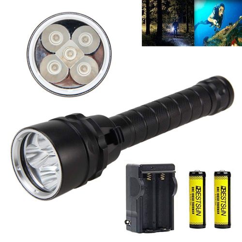  BESTSUN Diving Flashlight, 8000 Lumen CREE 5 x XML-L2 LED Scuba Diving Flashlights Rechargeable 100M Underwater Waterproof Submarine Dive Light Torch