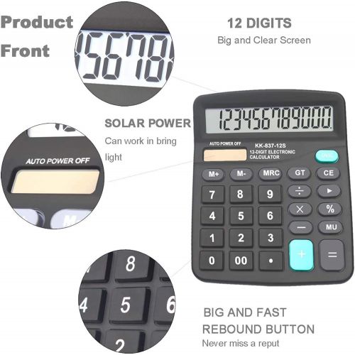  [아마존베스트]Calculator, BESTWYA Dual Power Handheld Desk Calculator with 12 Digit Large LCD Display Big Sensitive Button (1 Black & 1 Silver)