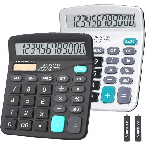  [아마존베스트]Calculator, BESTWYA Dual Power Handheld Desk Calculator with 12 Digit Large LCD Display Big Sensitive Button (1 Black & 1 Silver)