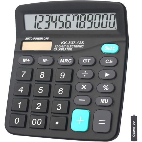  [아마존베스트]Calculators, BESTWYA 12-Digit Dual Power Handheld Desktop Calculator with Large LCD Display Big Sensitive Button (Black, Pack of 1)