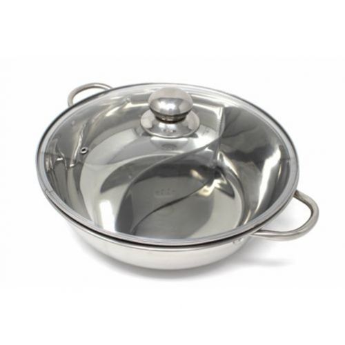  BESTonZON bestonzon Edelstahl Dual Hot Pot Zwei Geschmack Trennung Induktion Shabu Suppe Kochtoepfe mit Glasdeckel