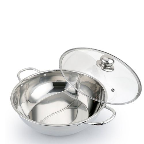  BESTonZON bestonzon Edelstahl Dual Hot Pot Zwei Geschmack Trennung Induktion Shabu Suppe Kochtoepfe mit Glasdeckel