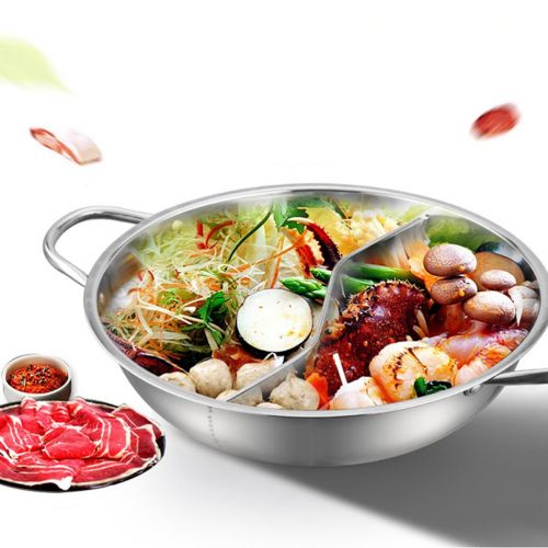  BESTonZON bestonzon Edelstahl Dual Hot Pot Zwei Geschmack Trennung Induktion Shabu Suppe Kochtoepfe mit Glasdeckel