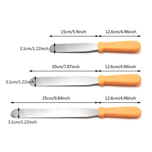  BESTonZON BESTONZON Edelstahl Winkelpalette mit Griff Streichpalette Tortenmesser fuer Torten Machen 3 Stueck