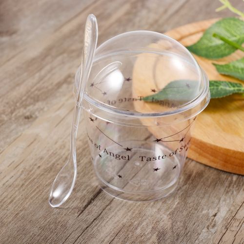  BESTonZON bestonzon 5PCS cakecup Kunststoff transparent mit Deckel aus Dome und Loeffel fuer pouding Joghurt Parfait Tiramisu