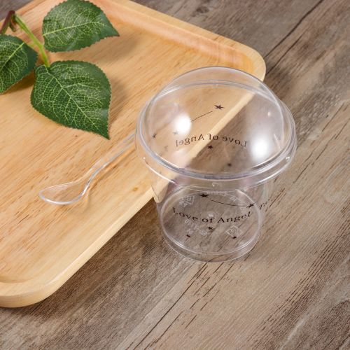  BESTonZON bestonzon 5PCS cakecup Kunststoff transparent mit Deckel aus Dome und Loeffel fuer pouding Joghurt Parfait Tiramisu