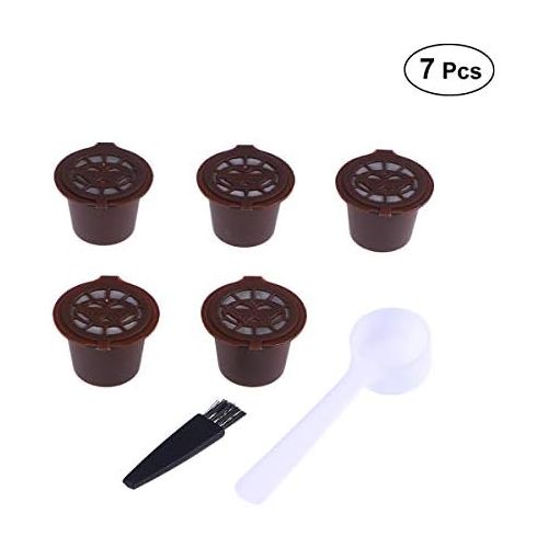  BESTONZON 5Pcs wiederverwendbare Kapseln Filter/Kapseln Pods/K Cups mit Loeffel und Pinsel, geeignet fuer Kaffee Kapsel Maschine (braun)