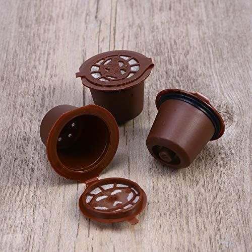  BESTONZON 5Pcs wiederverwendbare Kapseln Filter/Kapseln Pods/K Cups mit Loeffel und Pinsel, geeignet fuer Kaffee Kapsel Maschine (braun)