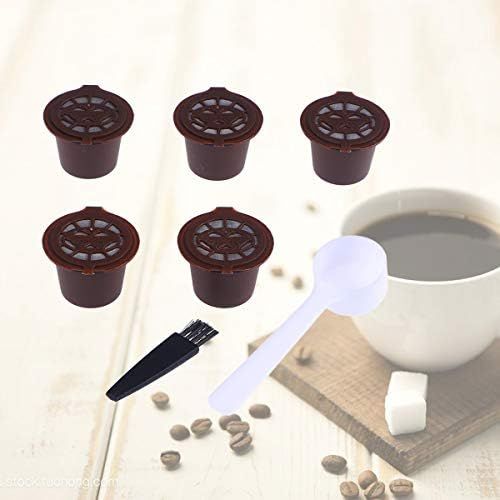  BESTONZON 5Pcs wiederverwendbare Kapseln Filter/Kapseln Pods/K Cups mit Loeffel und Pinsel, geeignet fuer Kaffee Kapsel Maschine (braun)