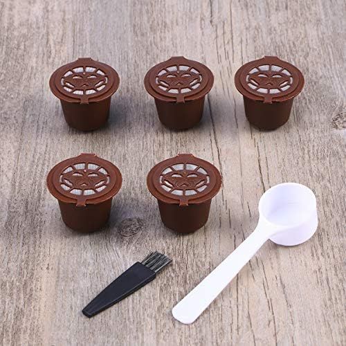  BESTONZON 5Pcs wiederverwendbare Kapseln Filter/Kapseln Pods/K Cups mit Loeffel und Pinsel, geeignet fuer Kaffee Kapsel Maschine (braun)