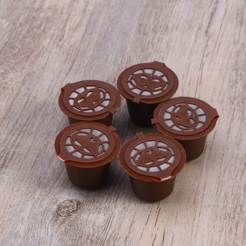  BESTONZON 5Pcs wiederverwendbare Kapseln Filter/Kapseln Pods/K Cups mit Loeffel und Pinsel, geeignet fuer Kaffee Kapsel Maschine (braun)