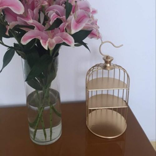  BESTonZON 20cm 3 Tier Cake Stand with Bird Cage Shape Dessert Display Stand Cake Snack Ice Cream Holder Table Decoration (Golden)