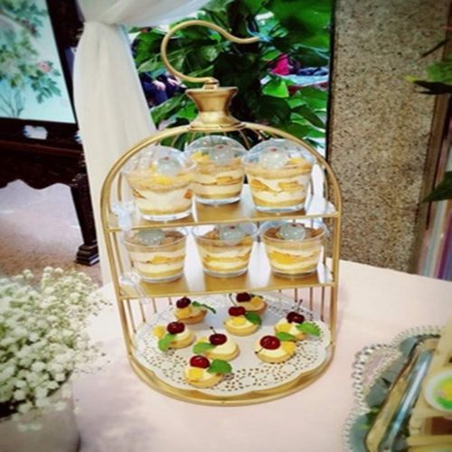  BESTonZON 20cm 3 Tier Cake Stand with Bird Cage Shape Dessert Display Stand Cake Snack Ice Cream Holder Table Decoration (Golden)