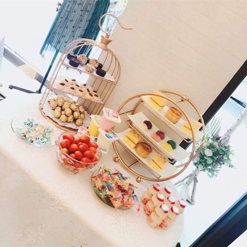  BESTonZON 20cm 3 Tier Cake Stand with Bird Cage Shape Dessert Display Stand Cake Snack Ice Cream Holder Table Decoration (Golden)