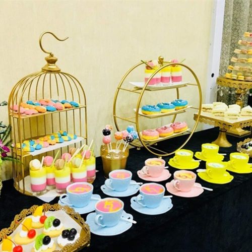  BESTonZON 20cm 3 Tier Cake Stand with Bird Cage Shape Dessert Display Stand Cake Snack Ice Cream Holder Table Decoration (Golden)